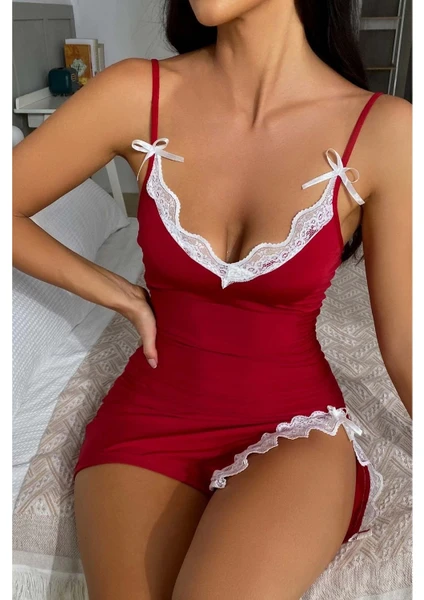 Merry See Bacak Yırtmaçlı Dantel Işlemeli Gecelik Babydoll Iç Giyim