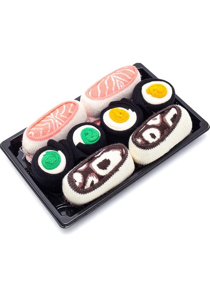 Sushi Nigiri Somon, Ahtapot - Maki Oshinko, Salatalık Desenli Renkli Unisex Çorap 4 Çift
