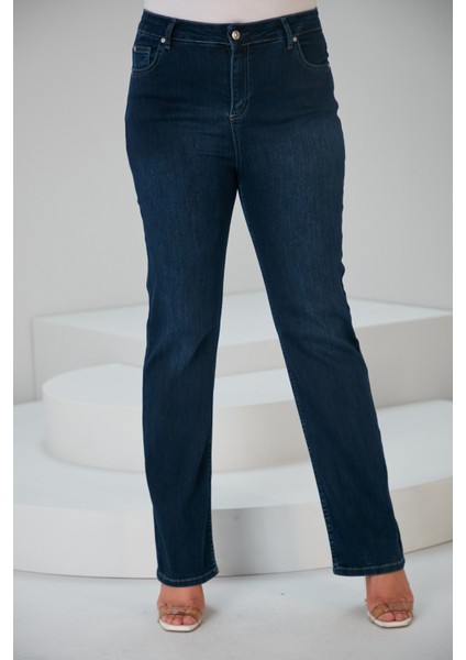 Ispanyol Paça Büyük Beden Lacivert Kot Pantolon