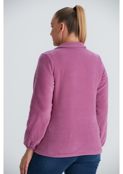 Kolları Lastikli Büyük Beden Lila Polar Sweatshirt