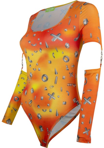 Bodysuit Turuncu Metal Baskılı 3 Parça Tasarım fiyatları