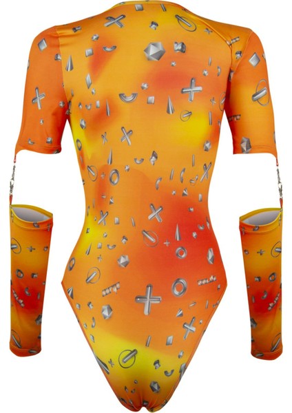 Bodysuit Turuncu Metal Baskılı 3 Parça Tasarım modelleri