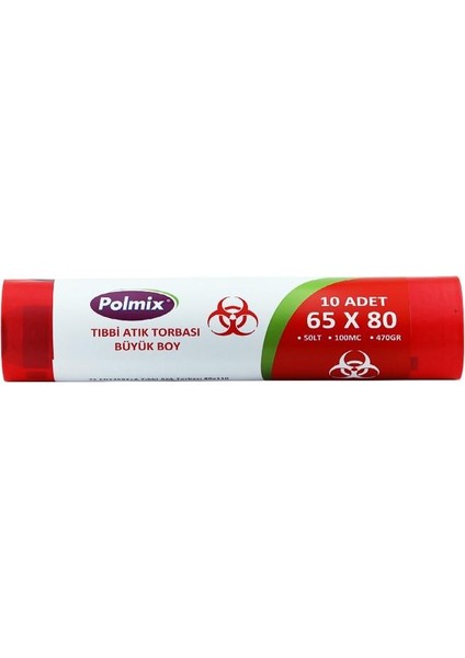 Tıbbi Atık 65X80 cm Büyük Boy Çöp Poşeti 20 Rulo 200 Ad 9,4 kg