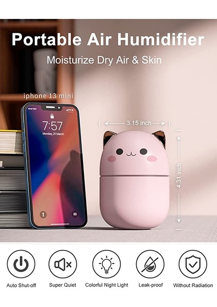 Gece Işığı ile Sevimli Hayvan Şeklinde 200ML Hava Nemlendirici - Pembe (Yurt Dışından) fiyatları