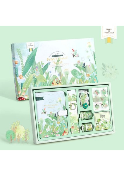 Peri Masalı Yapışkan Bantlı Defter Kırtasiye Seti - Yeşil (Yurt Dışından)