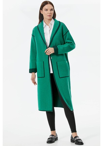 Şal Yaka Çıtçıtlı Uzun Triko Hırka - Yeşil - Haki fiyatları