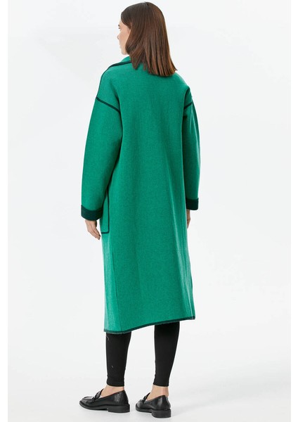 Şal Yaka Çıtçıtlı Uzun Triko Hırka - Yeşil - Haki indirimleri