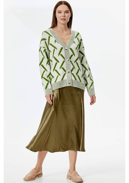 Geometrik Desenli Triko Hırka - Kemik - Yeşil fiyatları