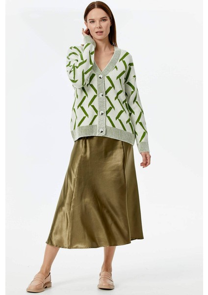 Geometrik Desenli Triko Hırka - Kemik - Yeşil modelleri