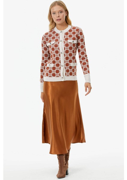 Sıfır Yaka Düğmeli Cep Detaylı Triko Hırka - Kemik - Taba fiyatları