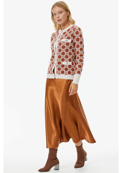 Sıfır Yaka Düğmeli Cep Detaylı Triko Hırka - Kemik - Taba modelleri