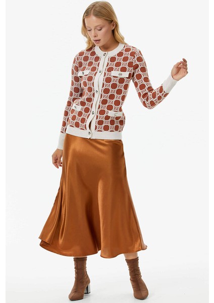 Sıfır Yaka Düğmeli Cep Detaylı Triko Hırka - Kemik - Taba fırsatları