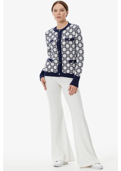 Sıfır Yaka Düğmeli Cep Detaylı Triko Hırka - Lacivert - Beyaz fırsatları