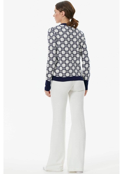 Sıfır Yaka Düğmeli Cep Detaylı Triko Hırka - Lacivert - Beyaz indirimleri