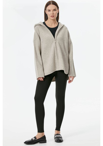 Çelik Örgü Fermuarlı Kapüşonlu Triko Ceket - Vizon fiyatları