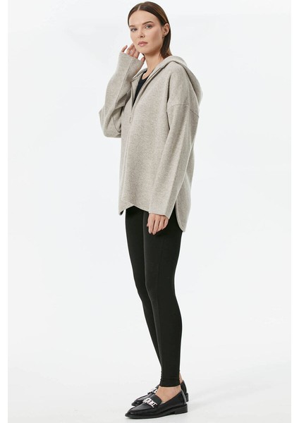 Çelik Örgü Fermuarlı Kapüşonlu Triko Ceket - Vizon modelleri