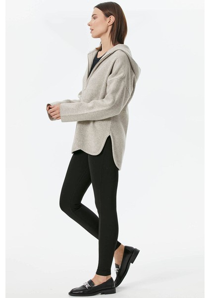 Çelik Örgü Fermuarlı Kapüşonlu Triko Ceket - Vizon fırsatları