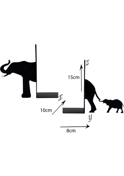 Metal Kitap Tutucu Fil ve Yavrusu Figürlü Kitap Desteği, Dekoratif Kitaplık