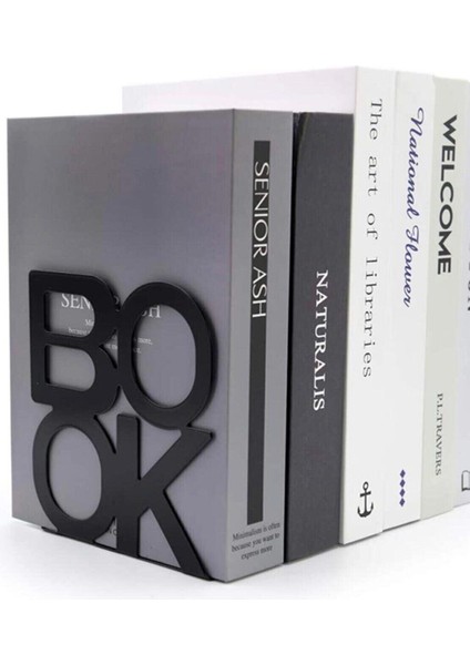 Book Yazı Desenli Model Kitap Desteği - Ev ve Ofis Dekoratif Estetik Kitap Tutucu (2'li Set) Siyah modelleri