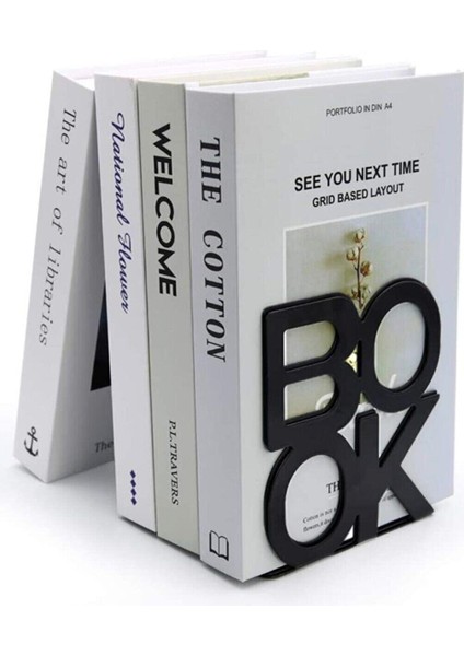 Book Yazı Desenli Model Kitap Desteği - Ev ve Ofis Dekoratif Estetik Kitap Tutucu (2'li Set) Siyah fırsatları