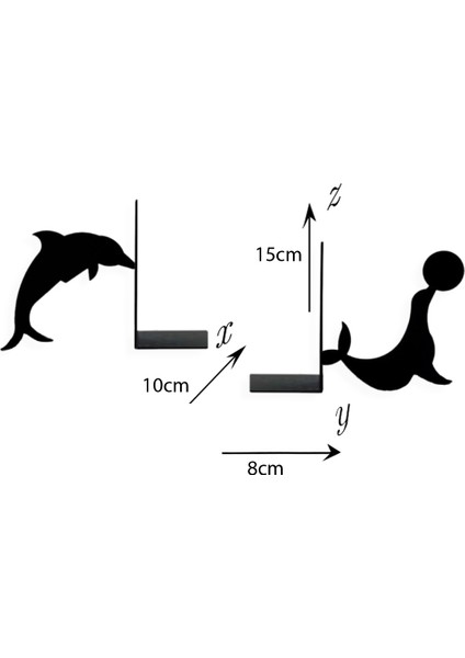 Metal Kitap Tutucu Yunus ve Fok Figürlü Kitap Desteği, Dekoratif Kitaplık