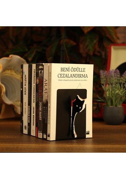 Kedi Model Kitap Tutacağı - Hediyelik, Estetik ve Dekoratif Kitap Tutucu ( 2li Set ) Siyah