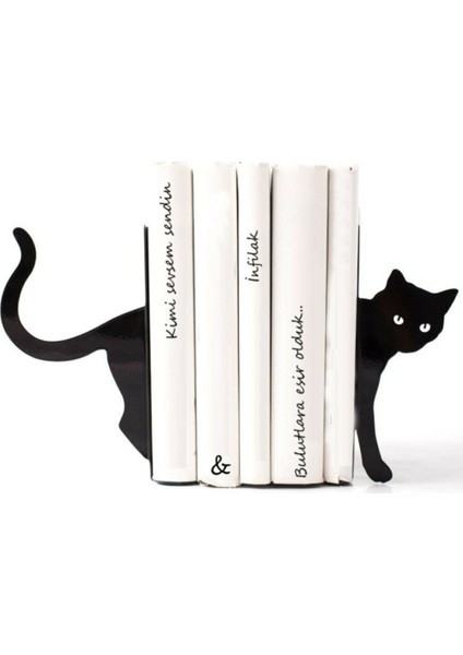 Kedi Model Kitap Tutacağı - Hediyelik, Estetik ve Dekoratif Kitap Tutucu ( 2li Set ) Siyah