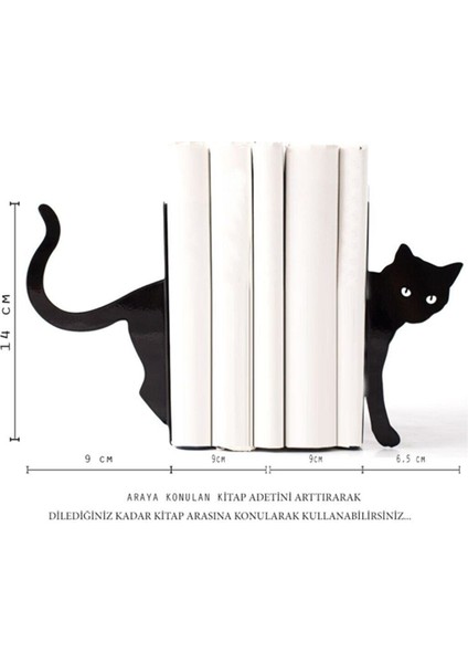 Kedi Model Kitap Tutacağı - Hediyelik, Estetik ve Dekoratif Kitap Tutucu ( 2li Set ) Siyah