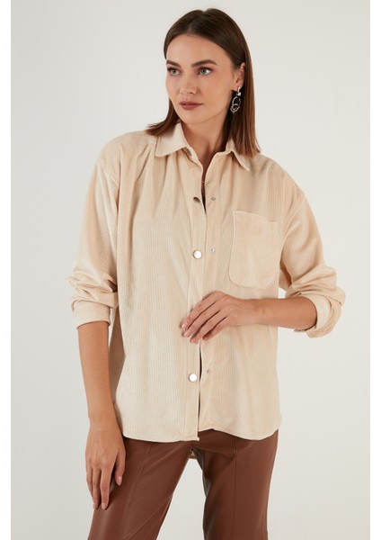 Cepli Oversize Kadife Gömlek Bayan Gömlek 42190504