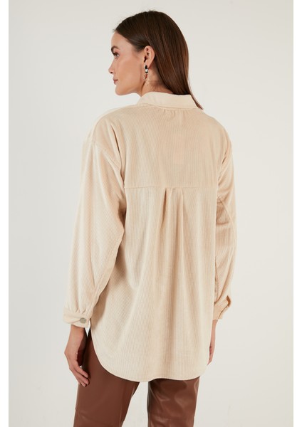 Cepli Oversize Kadife Gömlek Bayan Gömlek 42190504
