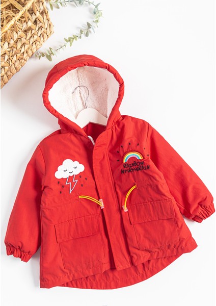 Gökkuşağı Işlemeli Peluş Astarlı Kız Çocuk Mont