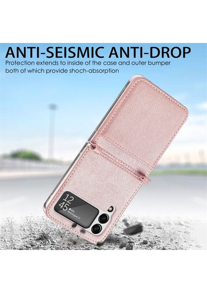 Samsung Galaxy Z Flip4 Için Junsunmay Kart Tutucu Katlanır Pc Deri Telefon Kılıfı (Pembe) (Yurt Dışından) fırsatları