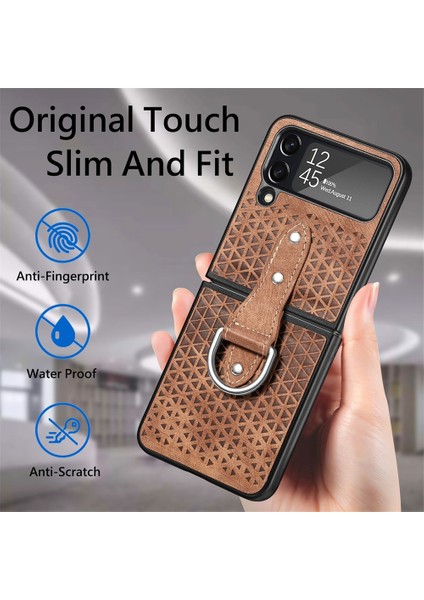 Samsung Galaxy Z Flip4 Için Junsunmay Netthed Kabartma Yüzüğü Katlanır Telefon Kılıfı (Kahverengi) (Yurt Dışından) modelleri