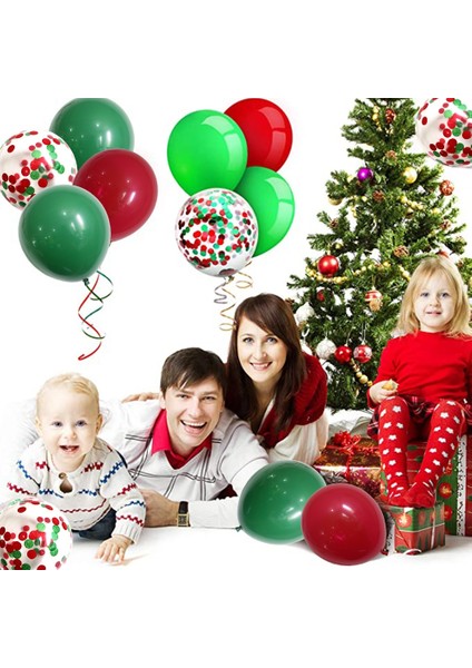 2 Adet Noel Kırmızı Yeşil Konfeti Balon Seti Mutlu Noeller Partisi Dekorasyonları (Yurt Dışından)
