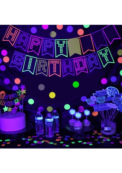 43 1 Floresan Parti Dekorasyonları Floresan Harfler Doğum Günü Çekme Bayrağı Kek Balon Seti (Yurt Dışından)
