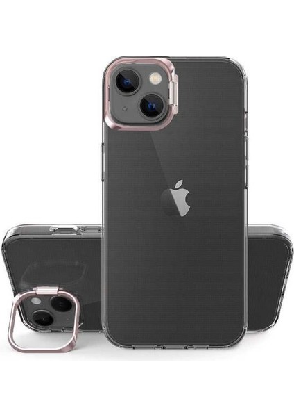 Apple iPhone 14 Plus Kılıf Renkli Kamera Lens Stand Olan Lüx Şeffaf Kapak