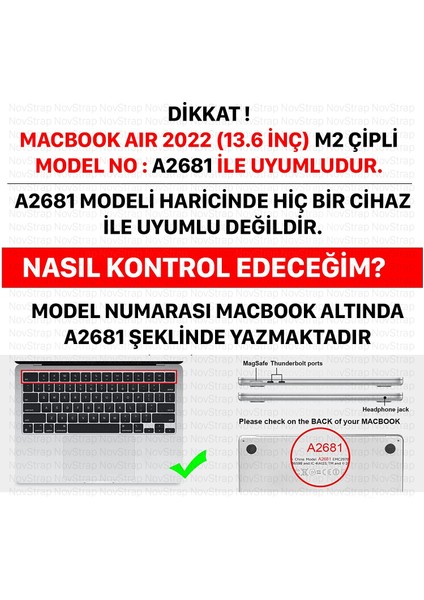 Nezih Case Apple Macbook Air 13.6 Inç 2022 M2 Çip A2681 Uyumlu Crystal Clear Full Protective Cover