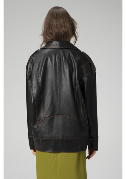 WM019 Oversize Biker Deri Kadın Mont modelleri