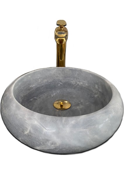 Gri Mermer Beyaz Damarlı Bombeli Lavabo