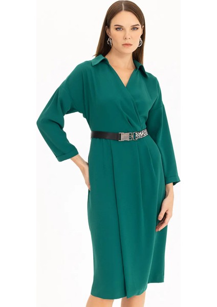 Kadın Kemerli Kruvaze Yakalı Elbise 2911061 Yeşil fiyatları
