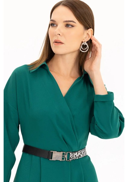 Kadın Kemerli Kruvaze Yakalı Elbise 2911061 Yeşil modelleri