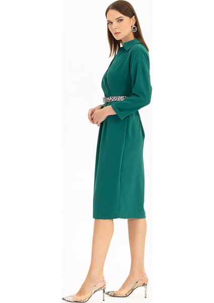Kadın Kemerli Kruvaze Yakalı Elbise 2911061 Yeşil fırsatları