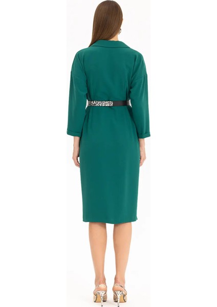 Kadın Kemerli Kruvaze Yakalı Elbise 2911061 Yeşil indirimleri