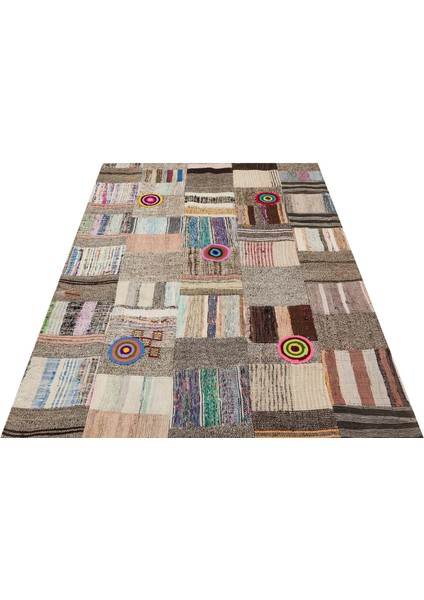 Özel Patchwork Eskitme El Dokuma Halı 141 x 197 cm 6110