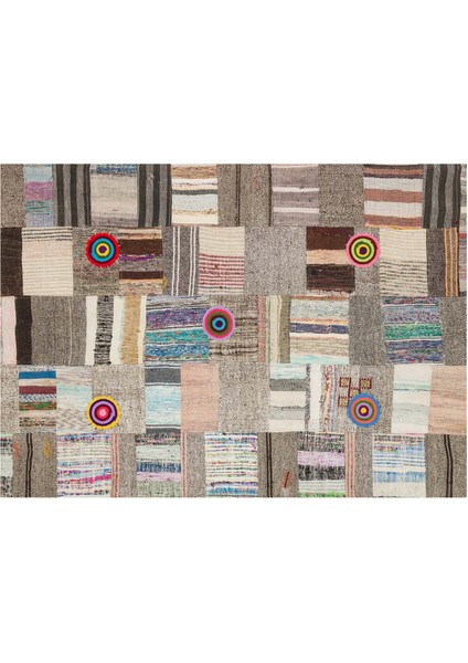 Özel Patchwork Eskitme El Dokuma Halı 141 x 197 cm 6110