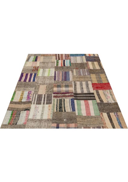 Eşsiz 100% Yün El Dokuma Patchwork Halı 146 x 182 cm 6114