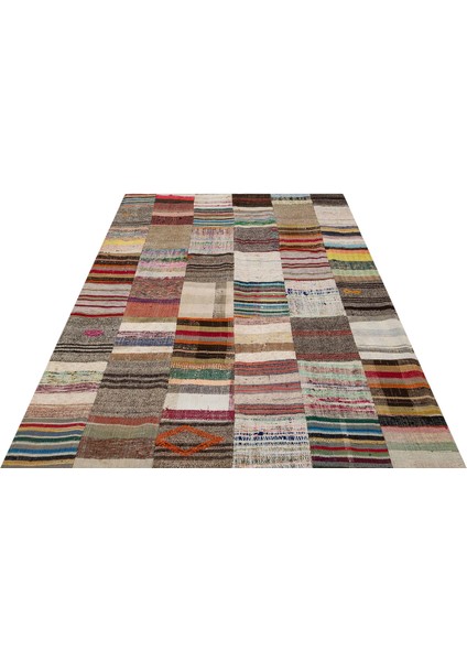 Gerçek El Dokuma Eskitme Patchwork Halı 169 x 232 cm 6139