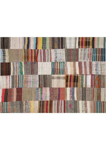 Gerçek El Dokuma Eskitme Patchwork Halı 169 x 232 cm 6139