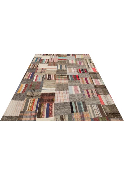 Gerçek El Dokuma Eskitme Patchwork Halı 198 x 241 cm 6151