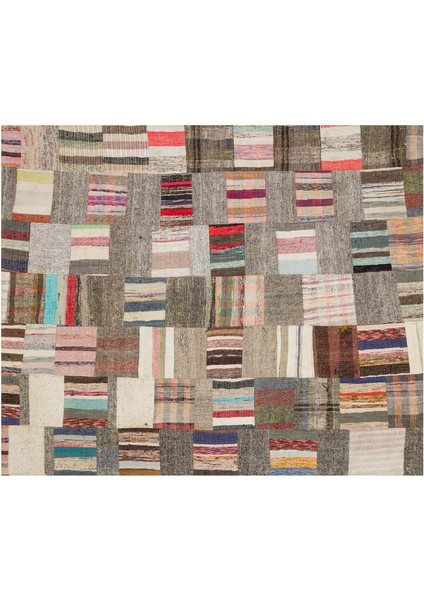 Gerçek El Dokuma Eskitme Patchwork Halı 198 x 241 cm 6151